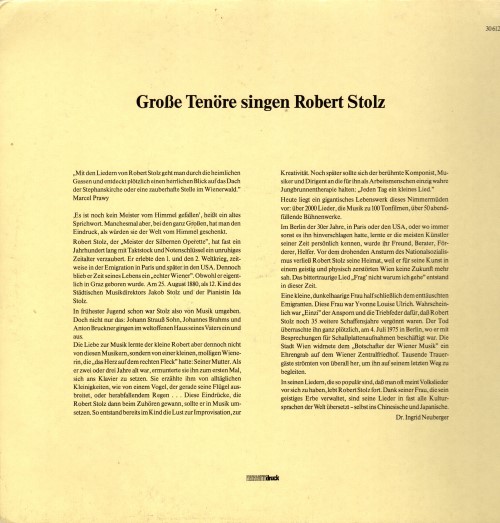 Robert Stolz ‎– Große Tenöre Singen Seine Lieder / Роберт Щтольц - Великие теноры поют его песни (2 пластинки)