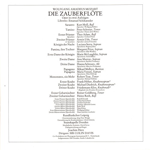 Mozart - Price • Serra • Schreier • Moll • Melbye • Adam, Rundfunkchor Leipzig • Staatskapelle Dresden, Sir Colin Davis ‎– Die Zauberflöte / Моцарт - Волшебная флейта (3 пластинки)