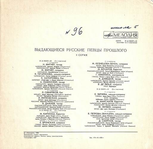 Выдающиеся русские певцы прошлого. II серия (3 пластинки)