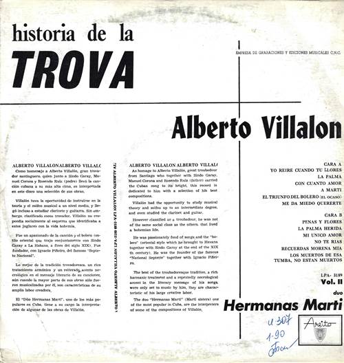 Alberto Villalon, Hermanas Marti - Historia De La Trova, Vol. II