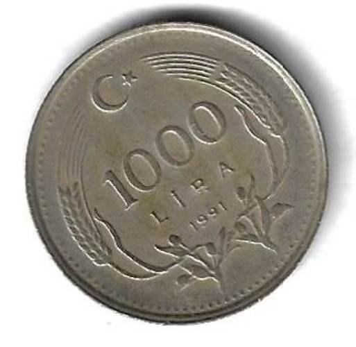1000 лир 1991 Турция